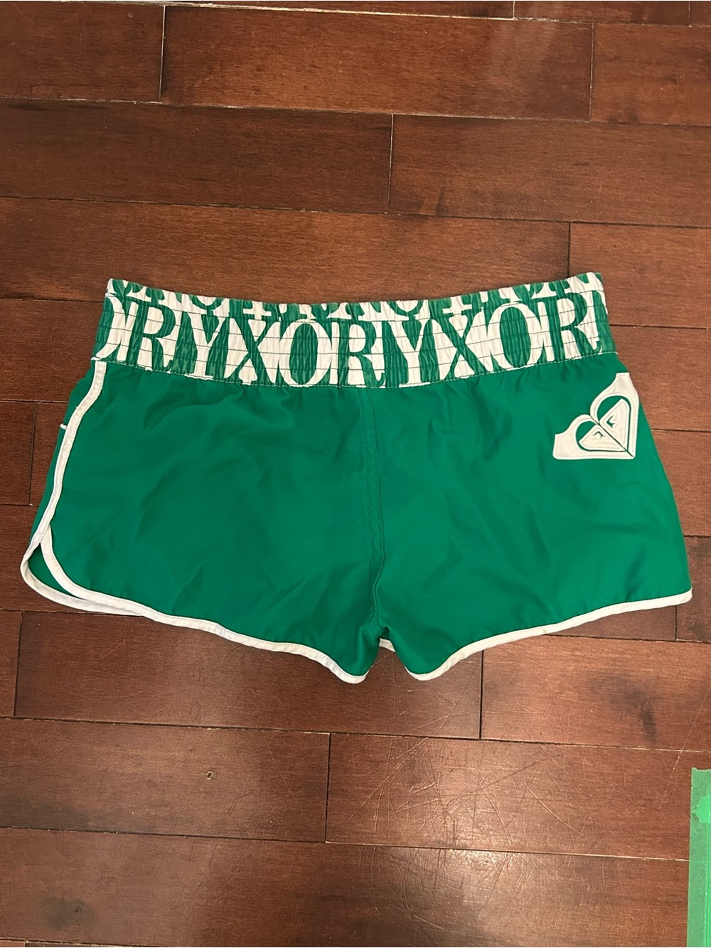 Roxy Green Athletic Shorts with White Trim and Logo